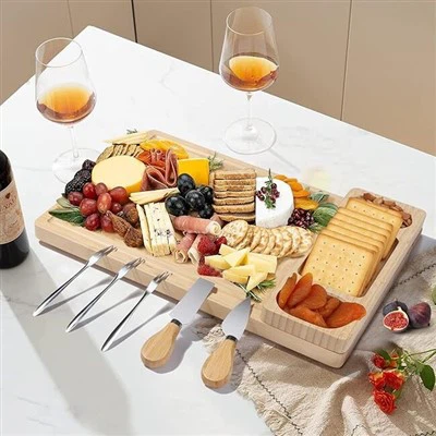 Plateau de fromage en bambou avec rangement de couteau caché